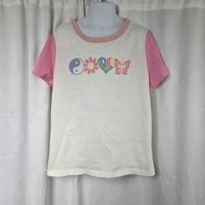 365 Kids From Garanimals Girls Short Sleeve Pink White Graphic T Shirt Size 10